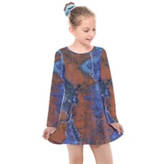 Grunge Colorful Abstract Texture Print Kids  Long Sleeve Dress by dflcprintsclothing