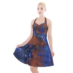 Grunge Colorful Abstract Texture Print Halter Party Swing Dress 