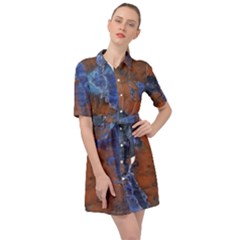 Grunge Colorful Abstract Texture Print Belted Shirt Dress by dflcprintsclothing