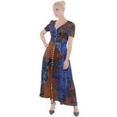 Grunge Colorful Abstract Texture Print Button Up Short Sleeve Maxi Dress