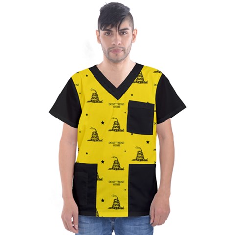 Gadsden Flag Don t Tread On Me Yellow And Black Pattern With American Stars Men s V-neck Scrub Top by snek