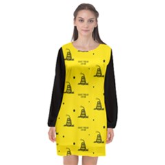 Gadsden Flag Don t Tread On Me Yellow And Black Pattern With American Stars Long Sleeve Chiffon Shift Dress 