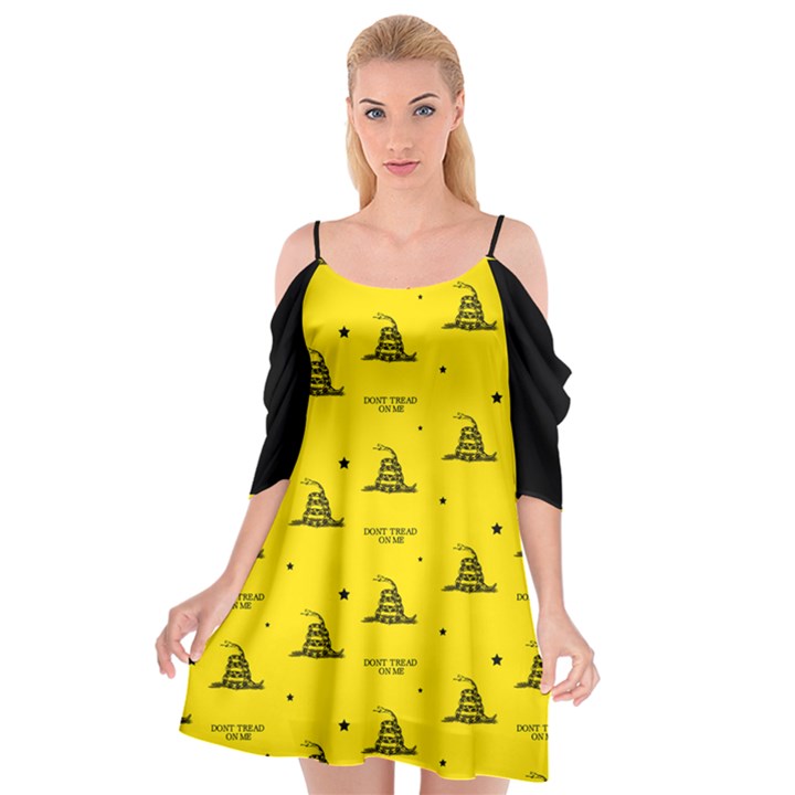 Gadsden Flag Don t tread on me Yellow and Black Pattern with american stars Cutout Spaghetti Strap Chiffon Dress