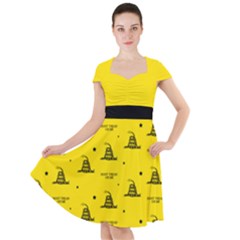 Gadsden Flag Don t Tread On Me Yellow And Black Pattern With American Stars Cap Sleeve Midi Dress