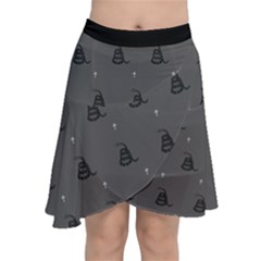 Gadsden Flag Don t Tread On Me Black And Gray Snake And Metal Gothic Crosses Chiffon Wrap Front Skirt by snek