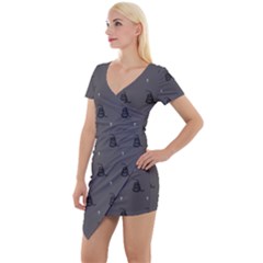 Gadsden Flag Don t Tread On Me Black And Gray Snake And Metal Gothic Crosses Short Sleeve Asymmetric Mini Dress by snek