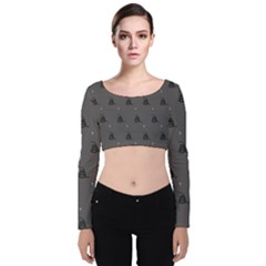 Gadsden Flag Don t Tread On Me Black And Gray Snake And Metal Gothic Crosses Velvet Long Sleeve Crop Top by snek