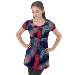 Dégradé Bleu Foncé/rouge Puff Sleeve Tunic Top by kcreatif