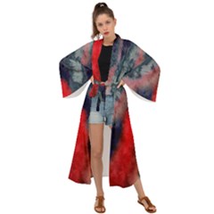 Dégradé Bleu Foncé/rouge Maxi Kimono