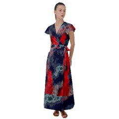 Dégradé Bleu Foncé/rouge Flutter Sleeve Maxi Dress by kcreatif