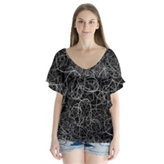 Pattern Effet Lignes Blanc V-neck Flutter Sleeve Top by kcreatif