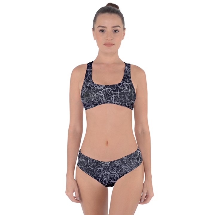 Pattern Effet Lignes Blanc Criss Cross Bikini Set