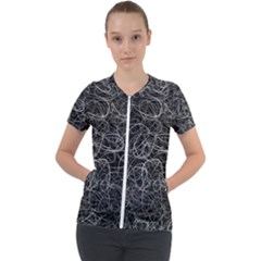 Pattern Effet Lignes Blanc Short Sleeve Zip Up Jacket by kcreatif