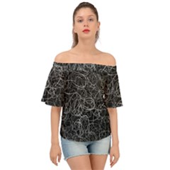 Pattern Effet Lignes Blanc Off Shoulder Short Sleeve Top