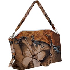 Wonderful Floral Design With Butterflies Canvas Crossbody Bag by FantasyWorld7