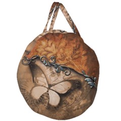 Wonderful Floral Design With Butterflies Giant Round Zipper Tote by FantasyWorld7