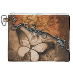 Wonderful Floral Design With Butterflies Canvas Cosmetic Bag (xxl) by FantasyWorld7