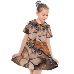 Wonderful Floral Design With Butterflies Kids  Short Sleeve Shirt Dress by FantasyWorld7