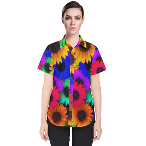 Colorful Sunflowers                                                   Women s Short Sleeve Shirt by LalyLauraFLM