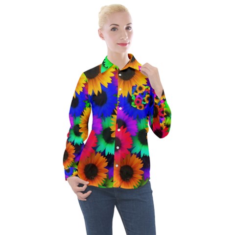 Colorful Sunflowers                                                  Women s Long Sleeve Pocket Shirt by LalyLauraFLM