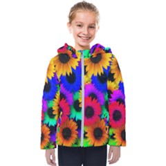 Colorful Sunflowers                                                  Kids  Hooded Puffer Jacket by LalyLauraFLM