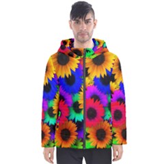 Colorful sunflowers                                                   Men s Hooded Puffer Jacket