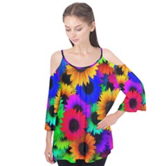 Colorful sunflowers                                                   Flutter Sleeve Tee