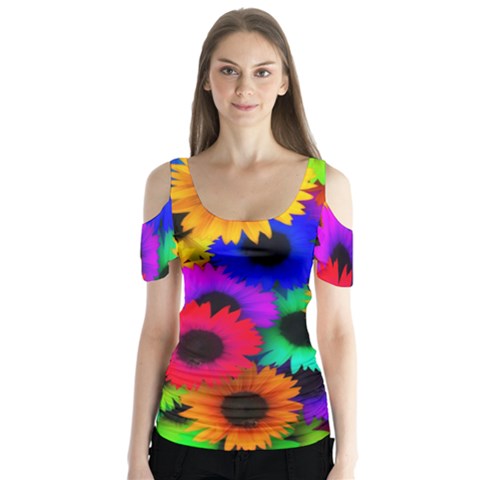 Colorful Sunflowers                                                    Butterfly Sleeve Cutout Tee by LalyLauraFLM