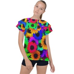 Colorful sunflowers                                                Ruffle Collar Chiffon Blouse