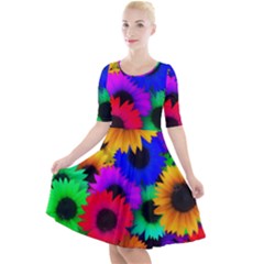 Colorful sunflowers                                                      Quarter Sleeve A-Line Dress