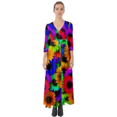 Colorful sunflowers                                                      Button Up Boho Maxi Dress