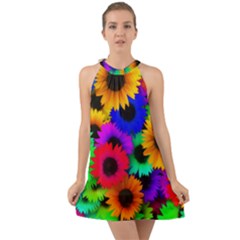 Colorful sunflowers                                                      Halter Tie Back Chiffon Dress