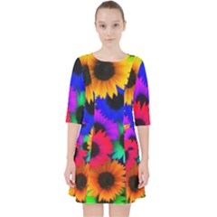 Colorful sunflowers                                                     Quarter Sleeve Pocket Dress