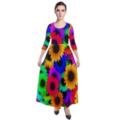 Colorful sunflowers                                                     Quarter Sleeve Maxi Velour Dress