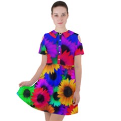 Colorful sunflowers                                                  Short Sleeve Shoulder Cut Out Dress