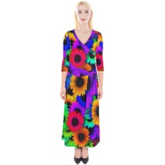 Colorful sunflowers                                                   Quarter Sleeve Wrap Maxi Dress