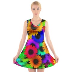 Colorful sunflowers                                               V-Neck Sleeveless Dress