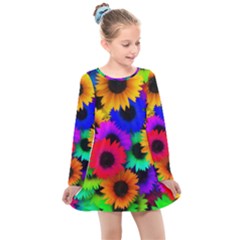 Colorful sunflowers                                                  Kids  Long Sleeve Dress