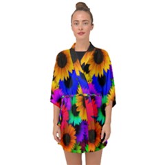 Colorful sunflowers                                                Half Sleeve Chiffon Kimono