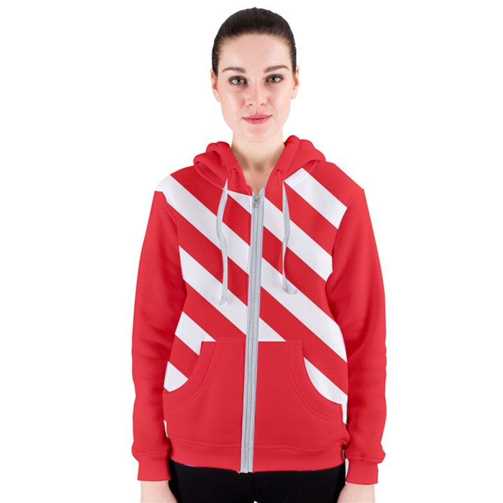 Candy Cane Red White Line stripes pattern peppermint Christmas delicious design Women s Zipper Hoodie