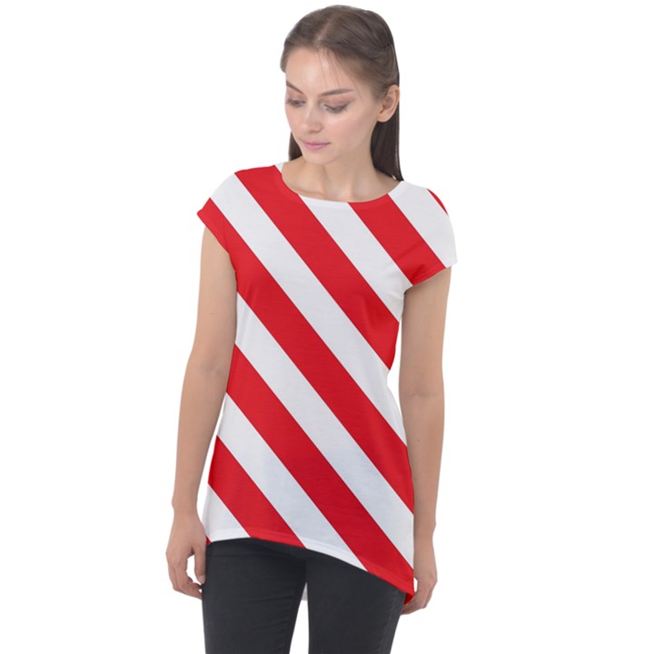 Candy Cane Red White Line stripes pattern peppermint Christmas delicious design Cap Sleeve High Low Top