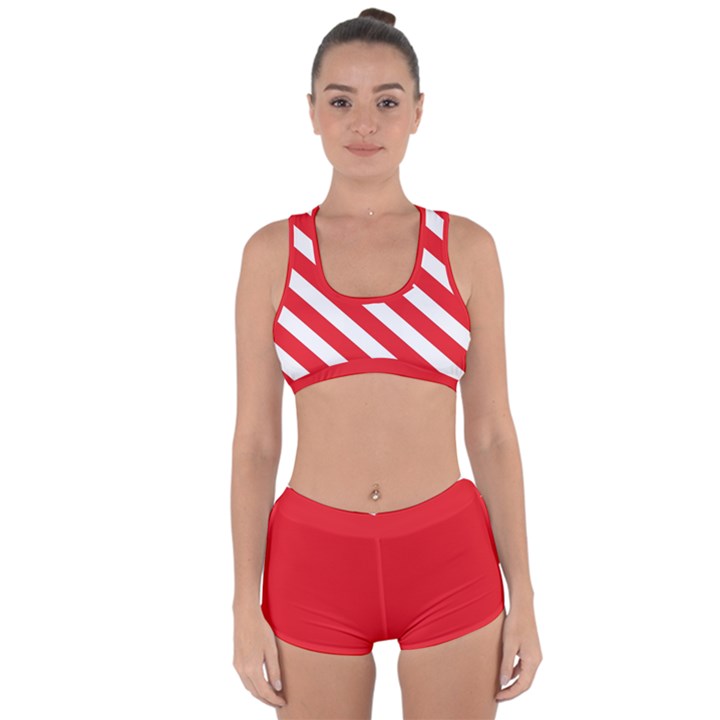 Candy Cane Red White Line stripes pattern peppermint Christmas delicious design Racerback Boyleg Bikini Set