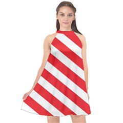 Candy Cane Red White Line Stripes Pattern Peppermint Christmas Delicious Design Halter Neckline Chiffon Dress  by genx