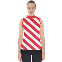 Candy Cane Red White Line Stripes Pattern Peppermint Christmas Delicious Design Mock Neck Shell Top by genx