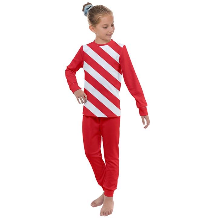 Candy Cane Red White Line stripes pattern peppermint Christmas delicious design Kids  Long Sleeve Set 