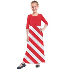 Candy Cane Red White Line Stripes Pattern Peppermint Christmas Delicious Design Kids  Quarter Sleeve Maxi Dress by genx