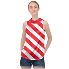 Candy Cane Red White Line Stripes Pattern Peppermint Christmas Delicious Design High Neck Satin Top by genx