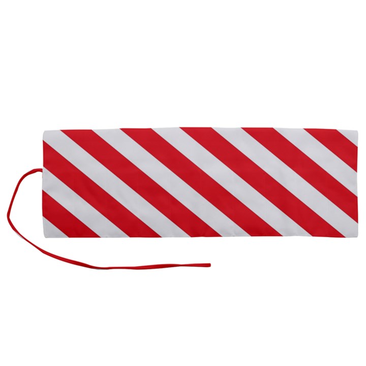 Candy Cane Red White Line stripes pattern peppermint Christmas delicious design Roll Up Canvas Pencil Holder (M)