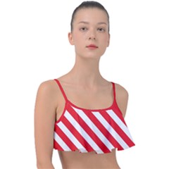 Candy Cane Red White Line Stripes Pattern Peppermint Christmas Delicious Design Frill Bikini Top by genx