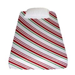 White Candy Cane Pattern With Red And Thin Green Festive Christmas Stripes Fitted Sheet (single Size) by genx